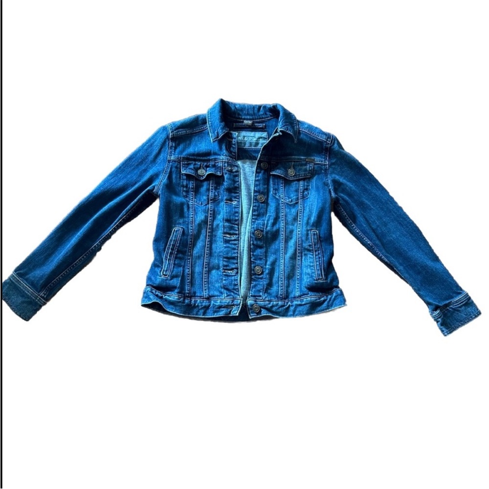 Eddie Bauer Dark Wash Trucker Jacket Denim Jean Pockets Size Medium Pockets